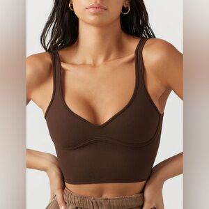 Joah Brown Contour Crop Tank Top Sueded Umber Dark Brown Bustier Form Fit Soft